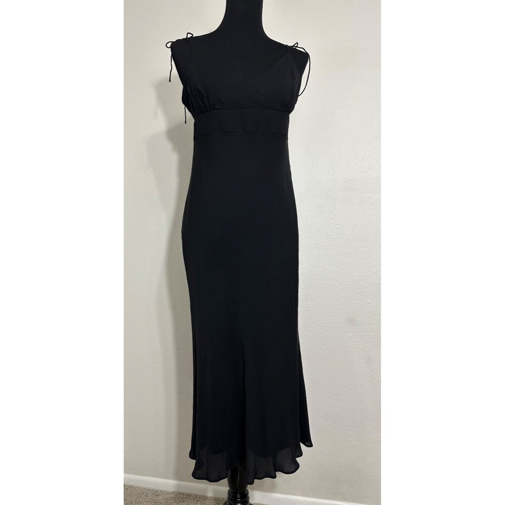 J.Crew Black 100% Silk Spaghetti Strap Empire Waist V-Neck Maxi Dress Size 10